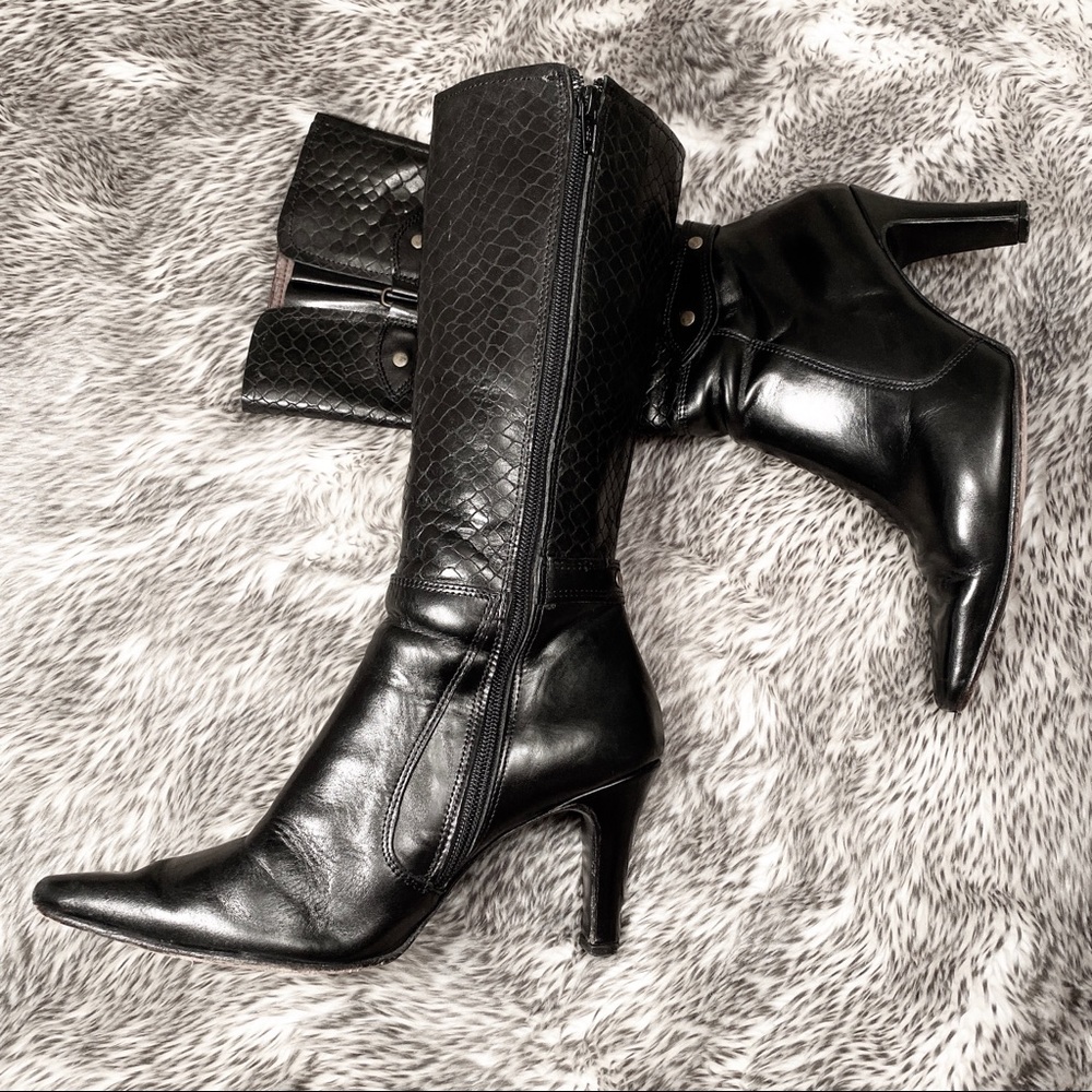100% genuine leather handmade heeled black boots